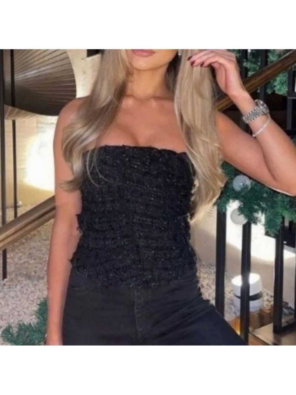 NWT Zara Black Sparkly Limited Edition Strapless Bustier, Size L - Picture 3 of 12